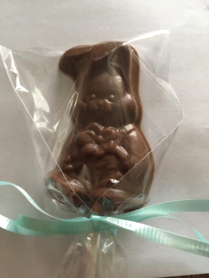 Custom Chocolates in the Kawarthas Chocolate Bunny on a stick